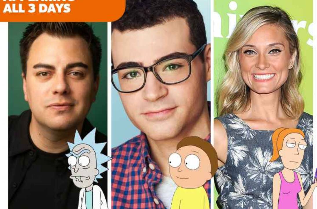 Rick Sanchez, Morty Smith and Summer Smith crash landing MCM London