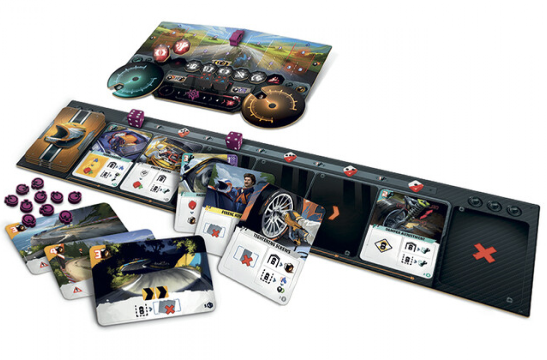 The strategic rally game mixes deck-building and dice placement to decide who conquers the course